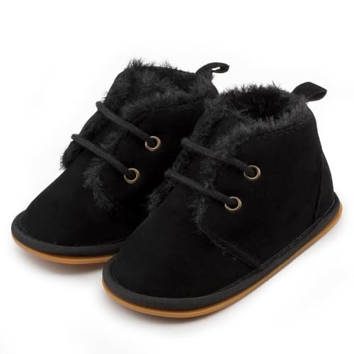 Sekantrol Newborn Baby Boys Girls First Walker Crib Shoes Soft Rubber Sole Infant Sneakers Fashion High-Top Non-Slip Oxford(00-Black,0-6 Months)