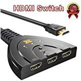 HDMI Switch with High Speed Pigtail Cable 3 Ports Auto Splitter can Support HD 1080P, 3D Player HD Audio