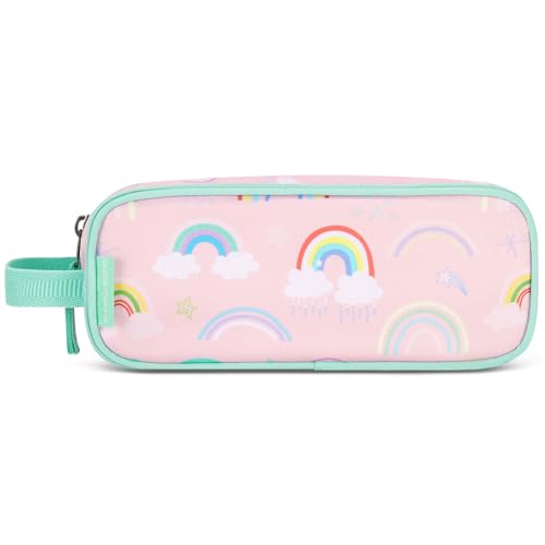 Image of Choco Mocha Girls Pencil Case for Kids, Soft Large Zipper Pencil Pouch for Kids with 2 Compartments Girls Pencil Case for School Rainbow Pencil Bag, Pink