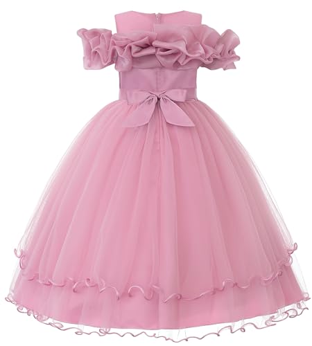 Uhnice Flower Girl Off Shoulder Dress Ruffle Sleeve Tulle Gown for Wedding Party2