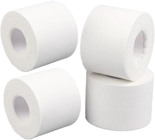 GTAGKOMMEN 4 Rollos Cinta Adhesiva Deportiva cada volumen 2.5cm x 10m Cinta Adhesiva Deportiva Blanca Tape Vendaje Deportivo para Proteger los Dedos de los Pies, Tobillos en Boxeo, Fútbol y Escalada