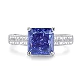 Tolldek Anillos de boda de oro amarillo de 18 quilates, auténticos, clásicos anillos de pareja con laboratorio creados Padparadscha Rose de corte cuadrado, anillo con moissanite platino 950, talla 47
