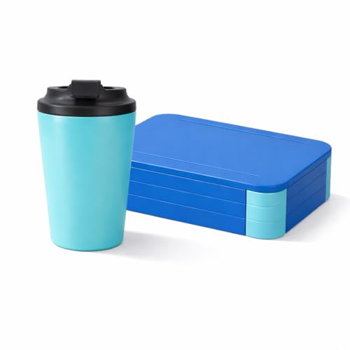 Image of YELONA Lunch Box + Tumbler Combo for Office & School | BPA Free Leakproof Bento Lunch Box with Compartments | 350ml Stainless Steel Insulated Coffee Mug - Neptune Blue
