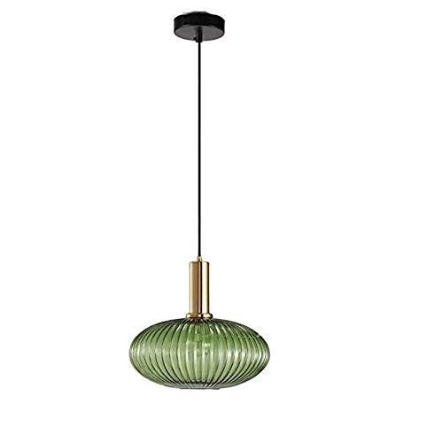 Lámparas de araña de lujo, iluminación grande vintage industrial Estilo retro moderno Lámpara colgante de techo con personalidad Pantalla de vidrio verde de una sola cabeza con lámpara de latón pulido
