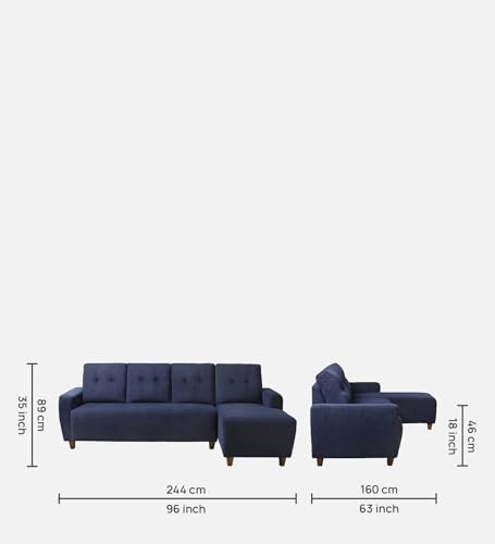 Image of Sleepyhead Yolo Designed by Duroflex - 3 Seater Sofa, RHS L Shape Sofa Set |Premium Fabric, Plush 3-Layer Cushioning |Modern Buttonless Tufted & Anti-Sag Comfort |3 Years Warranty - Berry Blue