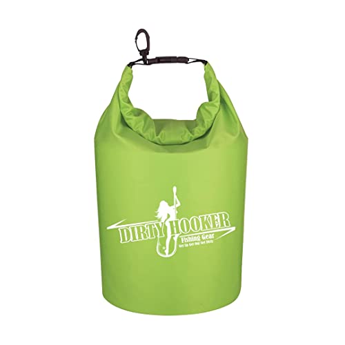 Bolsa seca impermeable Dirty Hooker Fishing Gear 5L – Bolsa de almacenamiento impermeable para kayak, playa, rafting, bote, pesca – Mochila impermeable - Accesorios de pesca para hombres y mujeres (Verde lima)