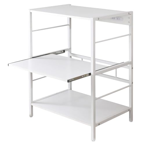 DORIS ドリス キッチンラック レンジラック 収納 キッチン 幅60 レンジ台 スライドトレー スチールレンジ台 キッチンカウンター コンセント付き 省スペース レンジボード 炊飯器 食器棚 ロータイプ 3段 オープンラック ホワイト リバー 【182