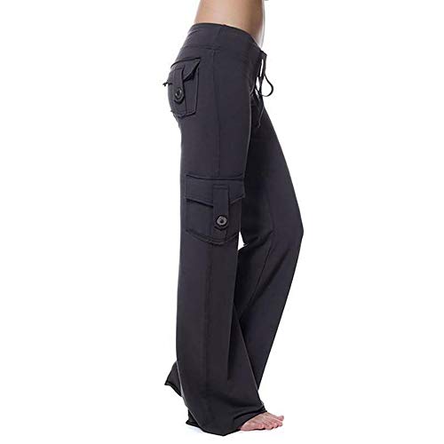Women Cargo Pants Yoga Gym Loose Pockets Trousers Sport Running Stretch Leggings (Black,4XL)