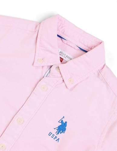Image of U.S. Polo ASSN. Solid Cotton Shirt for Boys - Spread Collar, Long Sleeves, Regular Fit Shirt for Kids