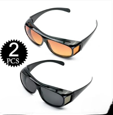 2 Pack HD Day & Night Driving Glasses | Unisex UV400 Sunglasses Fit Over Prescription Glasses | Anti-Glare Yellow Lenses with Side Protection | Lightweight, Durable Frame2