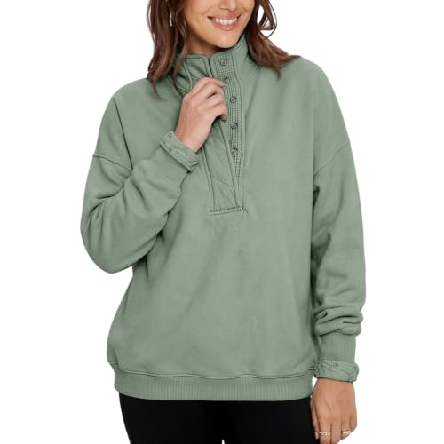 Oversized Sweatshirt for Women Fleece Mock Neck Button Comfy Pullover - image 2