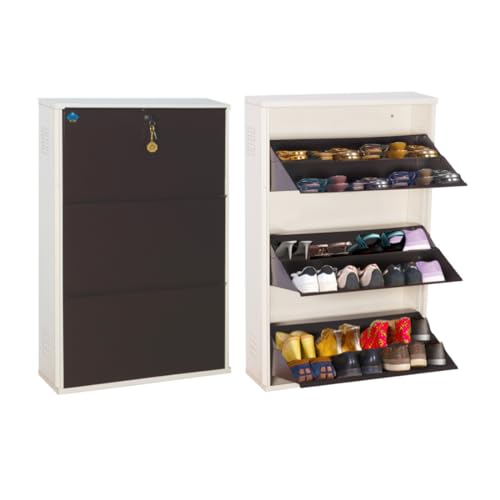 Image of DELITE KOM 29 inch Wide, 6 Shelf Metal Shoe Rack Wall Mounted for Home with Central Lock | Holds Upto 24 Shoes or 36 Slippers Pair | Double Decker, 1Yr Warranty, (41x29x8, Ivory Coffee), DIY, Space Saver
