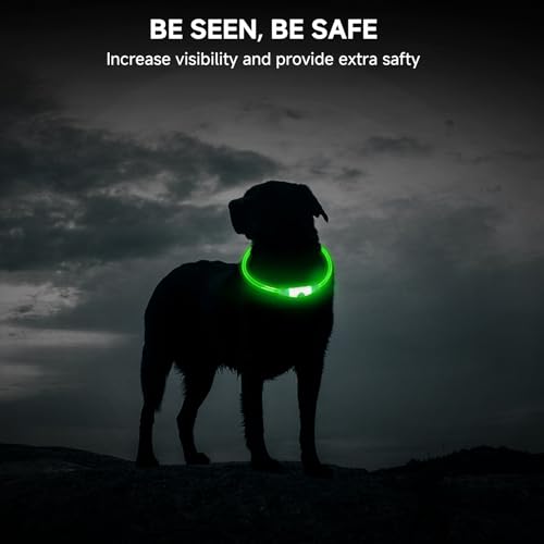 Leuchthalsband Hund Aufladbar, LED Hundehalsband Leuchtend wasserdicht mit 3 Lichtmodi in der Nacht Sicherheit für Kleine, Mittlere und Große Hunde Leuchthalsband, Grün 70cm