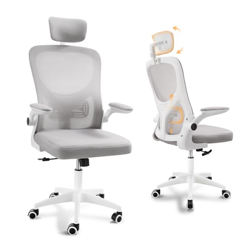 OSLIFE Silla Oficina con Altura Ajustable，con Función de Bloqueo de Inclinación Silla Ergonomica Escritorio，Respaldo Alto, Soporte Lumbar, Reposacabezas Ajustable, con Ruedas Silla Gamer (Gris)
