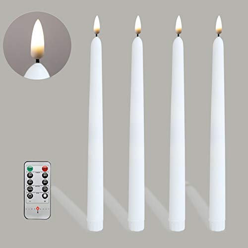 11" White Timer Flameless Taper Candles Battery Powered Remote Control Wedding LED Candles  for Hotels, Bars, Home Decoration, Churches, Temples, Christmas Decor set of 4