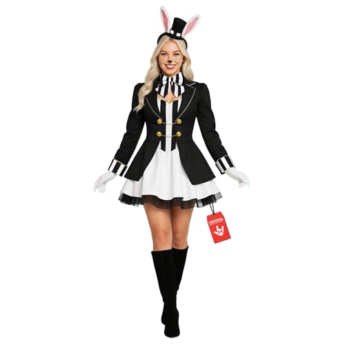 Costume Lapin Wonderland Noir Robe Femme L Idéal pour Soirée à Thème et Halloween