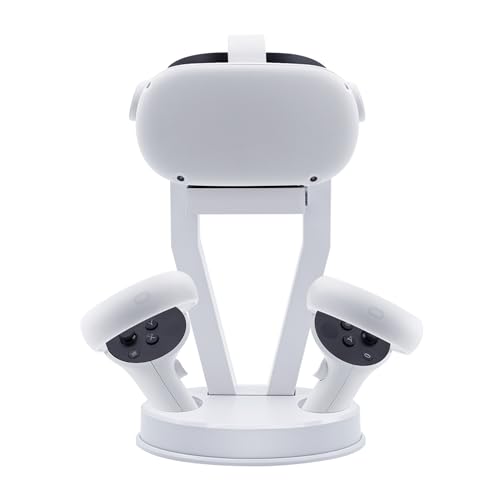 Mcbazel Stand Holder Compatible with Quest 3s/Quest 2/Quest 3/PS VR/Touch Controller, VR Headset Display Stand - Sturdy, Easy Assembly, Non-Slip Base, Space-Saving Design - White