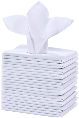 Cieltown Polyester Cloth Napkins 1-Dozen, Solid Washable Fabric Napkins Set of 12, Perfect for Weddings, Parties, Holiday Dinner (17 x 17-Inch, White)