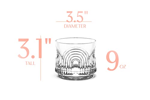 Glassique Cadeau Vintage Art Deco 1920S Lowball Cocktail Glasses | Set Of 4 | 9 Oz Crystal Old Fashioned Glassware For Drinking Classic Bar Drinks | Heavy Base Short Rocks Tumblers For Women #TOP1