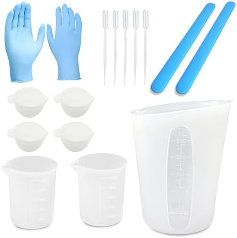 4 Pezzi Misurini in Silicone 10ml/100ml/250ml/500ml, Tazze in Silicone per Resina con Doppia Scala, Bicchieri Dosatrici in Resina Epossidica, Misurino Graduato Silicone per Colata in Resina Epossidica
