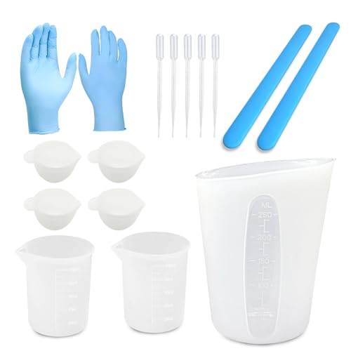 DR. RESIN 250&100 ml Silicone Measuring Cups, Resin Supplies, Silicone Stir Sticks, Pipettes, Gloves for Resin Mixing, Jewelry Making, Molds