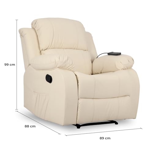 Don Descanso - Sillón Masaje Relax Calor Trevi Crema Reclinable 160º con 8 Motores Silenciosos, Calor Lumbar, Sist. Masaje 4 Zonas y Acabado en PU Anti-Cuarteo [Incluye Mando]. Ideal Gente Mayor - imagen 3