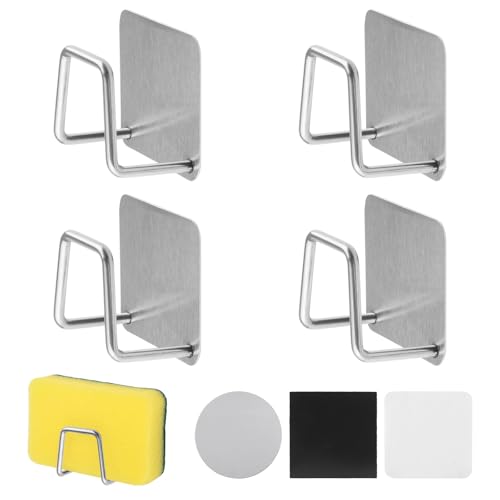 UFUFMATE 4Pcs Magnetic Sponge Holder, with 4 Metal Patchs, Adhesive Hanging Sponge Holder Stainless Steel Sponge Holder for Kitchen Sink (Silver)