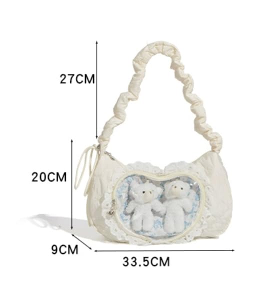 Womens Y2K Cute Pleated Puff Shoulder Bag Heart Print Transparent Kawaii Drawstring Large-Capacity Crossbody Bags2