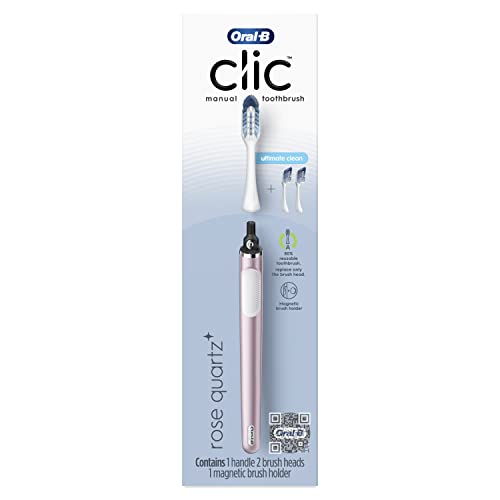 Oral-B Clic Toothbrush, Rose, With 2 Replaceable Brush Heads And Magnetic Toothbrush Holder #TOP7