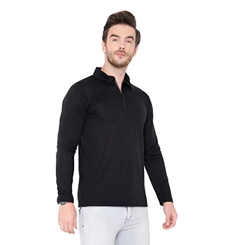 Image of Men's Cotton Blend Full Sleeve Zip Neck Polo T-Shirt (Pack of 1)