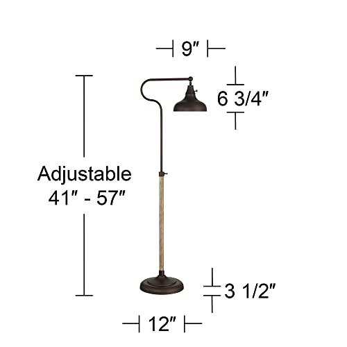 Franklin Iron Works Ferris Industrial Rustic Farmhouse Adjustable Pharmacy Floor Lamp Downbridge 57" Tall Bronze Faux Wood Grain Metal Brown Shade For Living Room Reading House Bedroom Family Home #TOP3