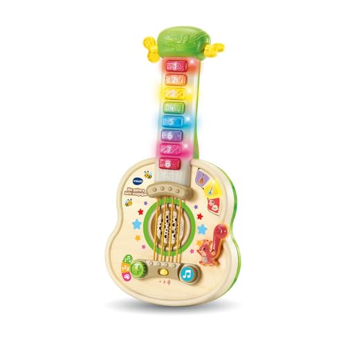 VTech - Ma Guitare Lumi Magique, Instrument de Musique Partiellement en Bois, Guitare Acoustique et Électrique, Jeu d'Éveil Musical et de Motricité Fine,...
