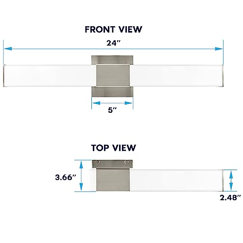 Image of LUXRITE LED Bathroom Vanity Light Fixtures Square 24 Inch Brushed Nickel 5 CCT 2700K-5000K Selectable Over Mirror Vanity Lights Modern Wall Light Bar 24W 1500 Lumens CRI 90 Dimmable Damp Rated ETL