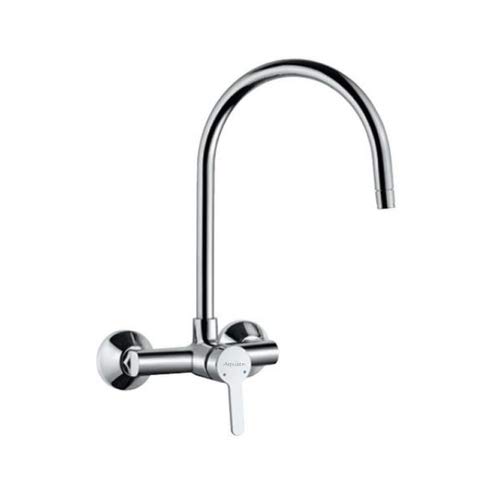 Image of Aquieen Wall Mounted Single Lever Sink Mixer with provision for hot & cold water with 360 degree hi-neck spout, connecting legs & wall flanges (Chrome - Fusion)