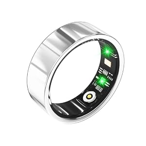 Smart Ring, Smart Ring pour Femmes Hommes Bluetooth Santé Anneau w/Fréquence Cardiaque Pression Artérielle Oxygène Moniteur de Sommeil IP68 Étanche Fitness Tracker Podomètre Calories Podomètre, Argent