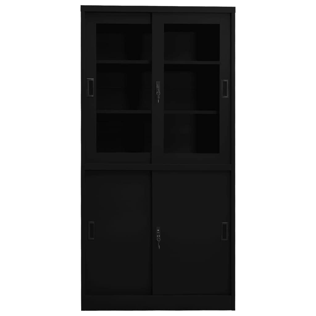 Aktenschrank Office 90x40x180 cm Metallschrank abschließbar mit Schiebetür & 4 verstellbare Regalböden, Büroschrank Aufbewahrungsschrank Schrank Meehrzweckschrank Büro Möbel, Schwarz