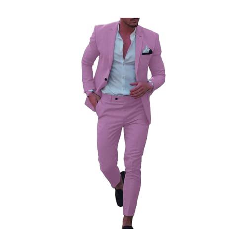 Men's Version Linen Solid Color Business Two-Piece Set Casual Back Slit Single Button Lapel Suit and Trousers