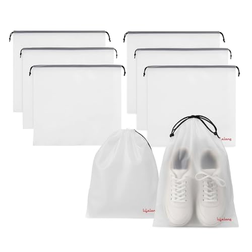 Lifelong Shoe Bags for Travel, Drawstring Travel Shoe Bags for Packing, Dustproof Portable Travel Shoe Storage Bag for Men and Women, Clear, Large, Pack of 6