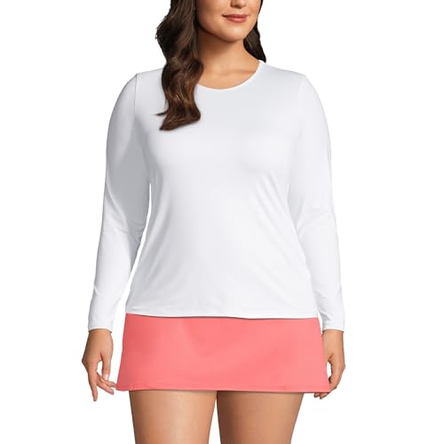 Lands' End Womens Long Sleeve Swim Tee Rash Guard White Regular Medium