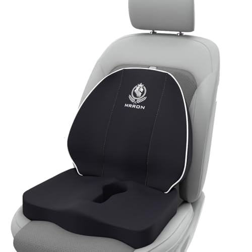 Image of MRRON Car Seat Lumber and Coccyx Pillow Kit Memory Foam Back Support and Siting Cushion Ergonomic Adjust Sitting Position Relief Pain for Car or Office Chair (Black, Spine Support)
