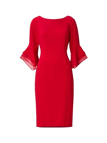 Image of Adrianna Papell Stretch Knit Crepe Sheath Dress with Tiered Organza Bell Sleeve