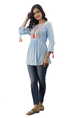 Image of DMP FASHION Women's Rayon Classic Heavy Embroidery Top with Beautifull Tassels at Front and on Both Sleeves
