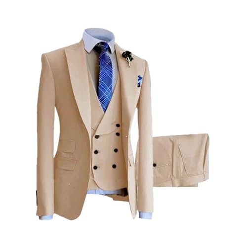 Men Formal Wedding Casual Business Slim Fit Party Prom 3 Pcs Groom Tuxedo Beige