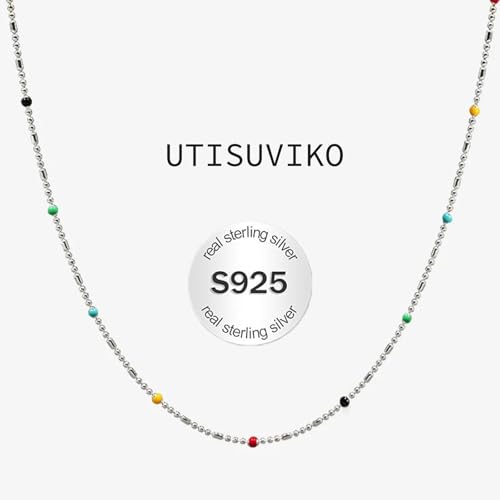 Color Beaded Choker Necklace for Women S925 Sterling Silver CZ Cute Rainbow Chain Necklace Bohemian Beaded Necklaces Unique Jewelry Gifts for Women Men Birthday Christmas2