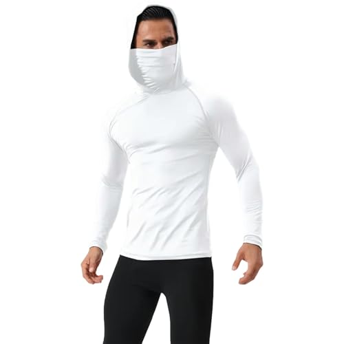 Men's Compression Shirts Long Sleeve Gym Workout T-Shirts Quick Dry Undershirts Athletic Base Layers with Face Scarf