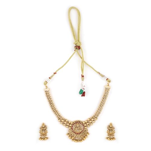 Rubans 22KT Gold Plated Brass Red Stone Studded Lakshmi Motif Temple Necklace Set For Women (B0D6RVSQXZ) Amazon Price History, Amazon Price Tracker