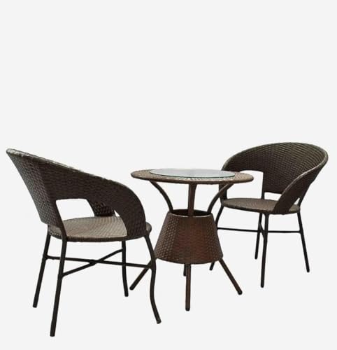 Image of PRATHAM India 2+1 Outdoor Indoor Patio Set Bistro Set Rattan Chair Patio Set Lawn Balcony Hall Outdoor Garden D 12 Chair Table Set (Chocolate Brown)