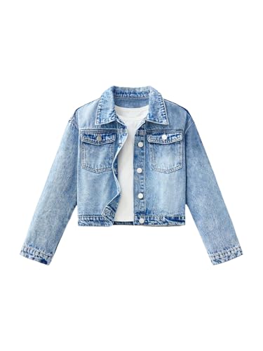 Girl's Denim Jacket Button Down Long Sleeve Jean Outerwear Coat Streetwear