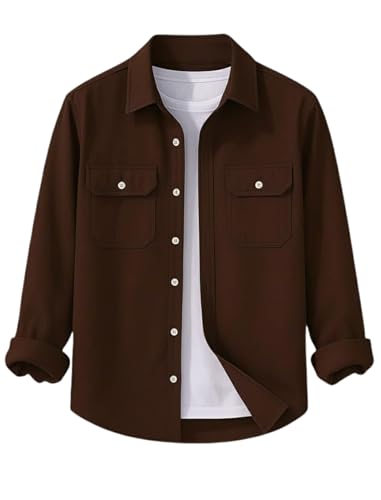Image of DEELMO Men's Stylish Cotton Blend Casual Shirt || Full Sleeve Button-Down Shirt with Dual Flap Pockets || Comfortable Breathable Fabric || Perfect for Casual Office and Outing Wear