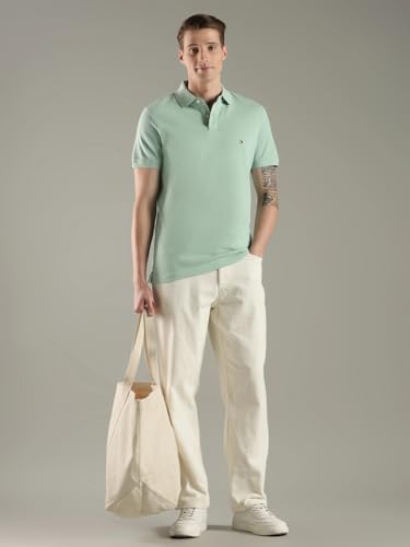 Image of Tommy Hilfiger Solid Regular fit Cotton Polo t-Shirt